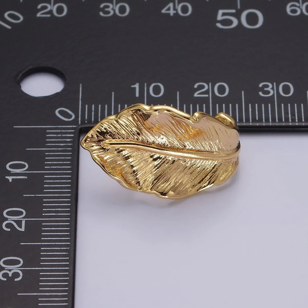 16K Gold Filled 25mm Nature Leaf Textured J-Shaped Hoop Earrings