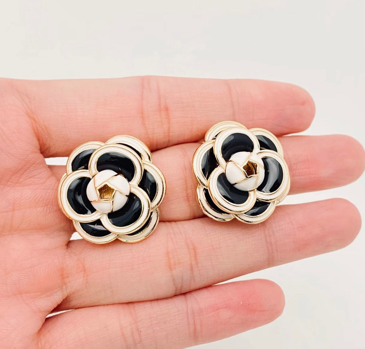 Enamel Camellia Earrings