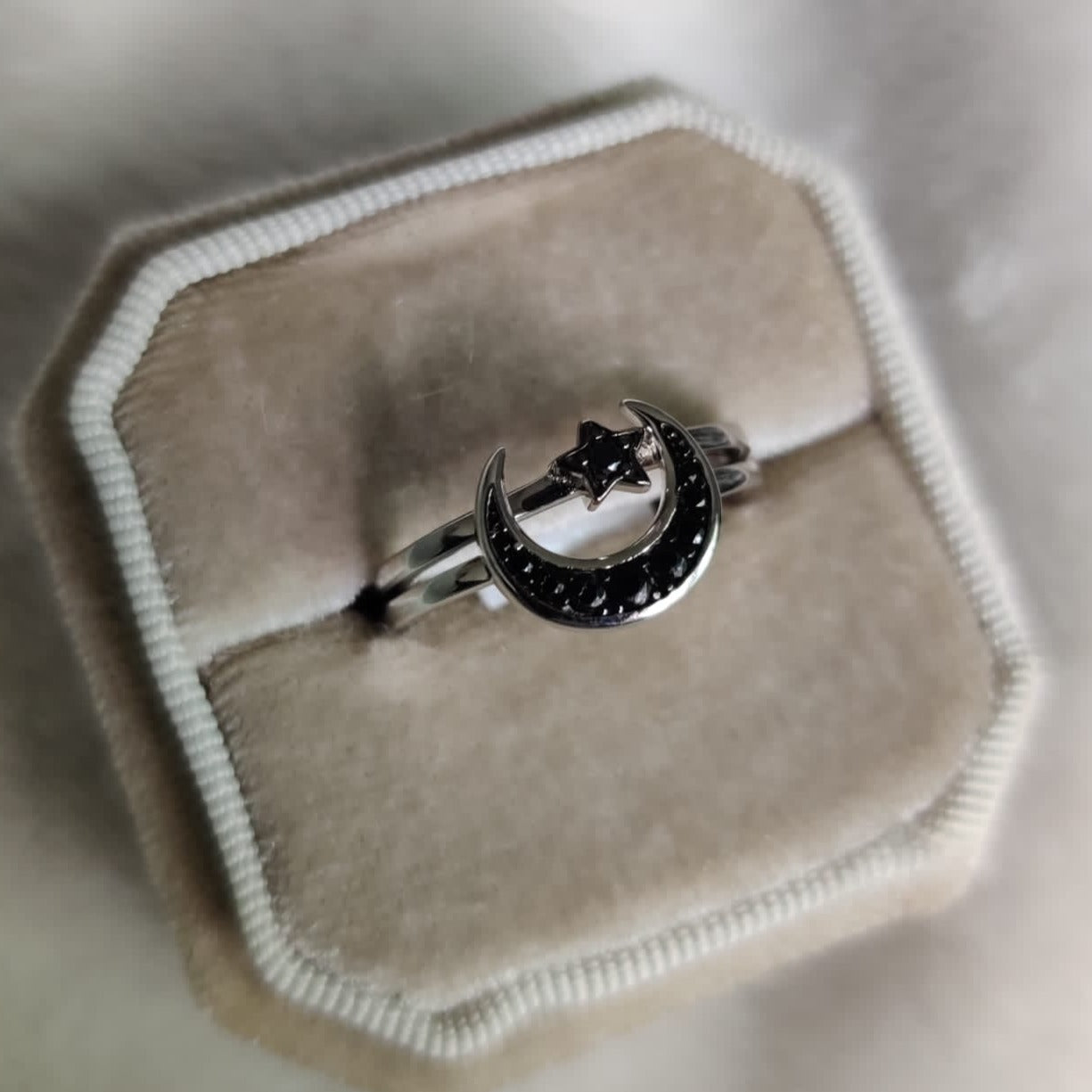 MOON AND STAR DUAL DOUBLE RING 925 STERLING SILVER