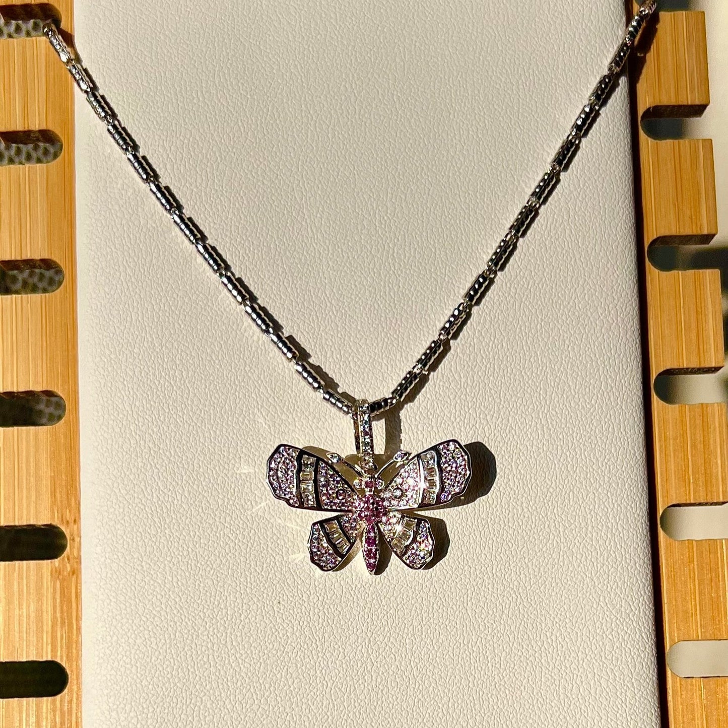 925 Sterling Silver Pink Icy Butterfly Pilar 22" Necklace