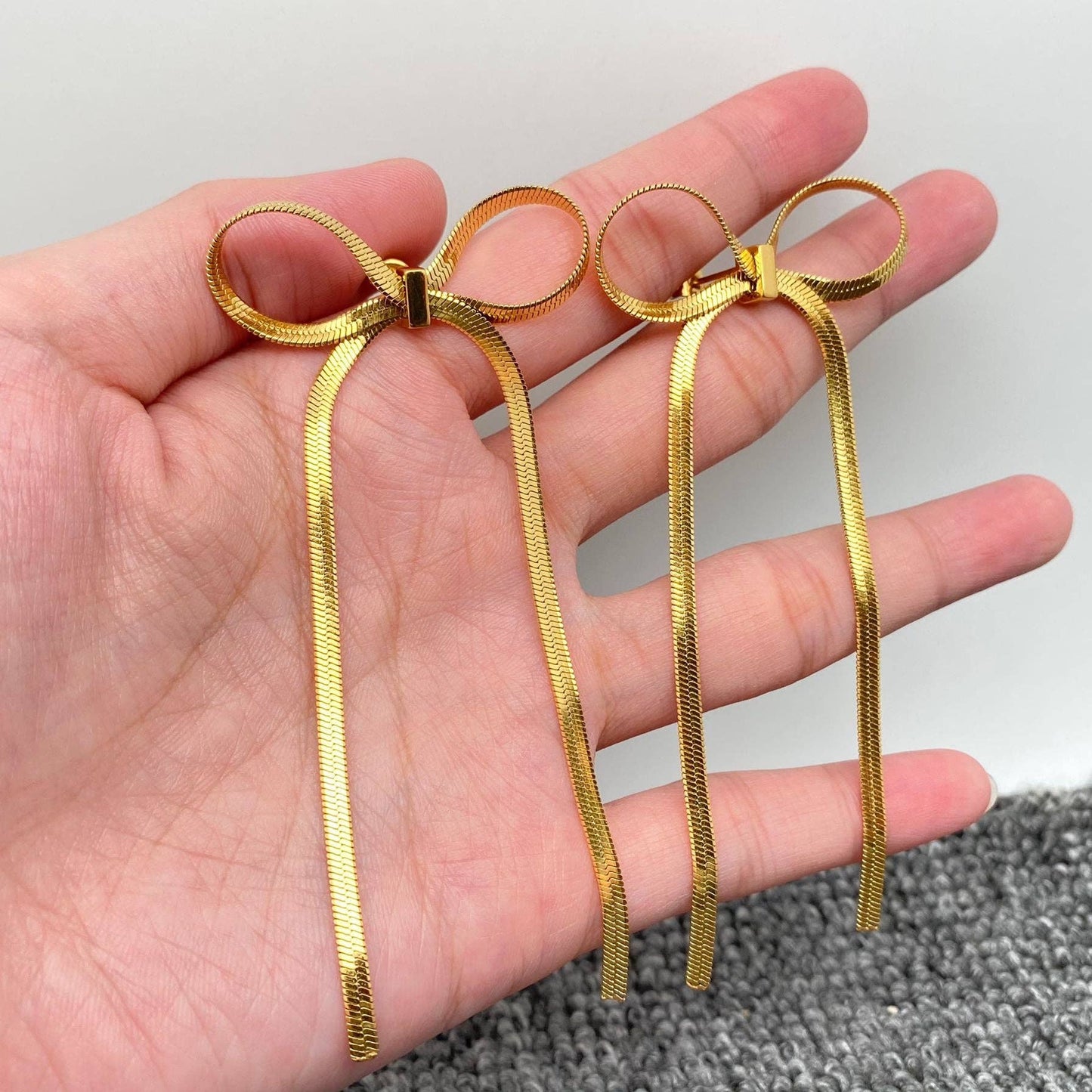 Chain Fringe Bow 18K Gold-Plated Stainless-Steel Stud Earrings