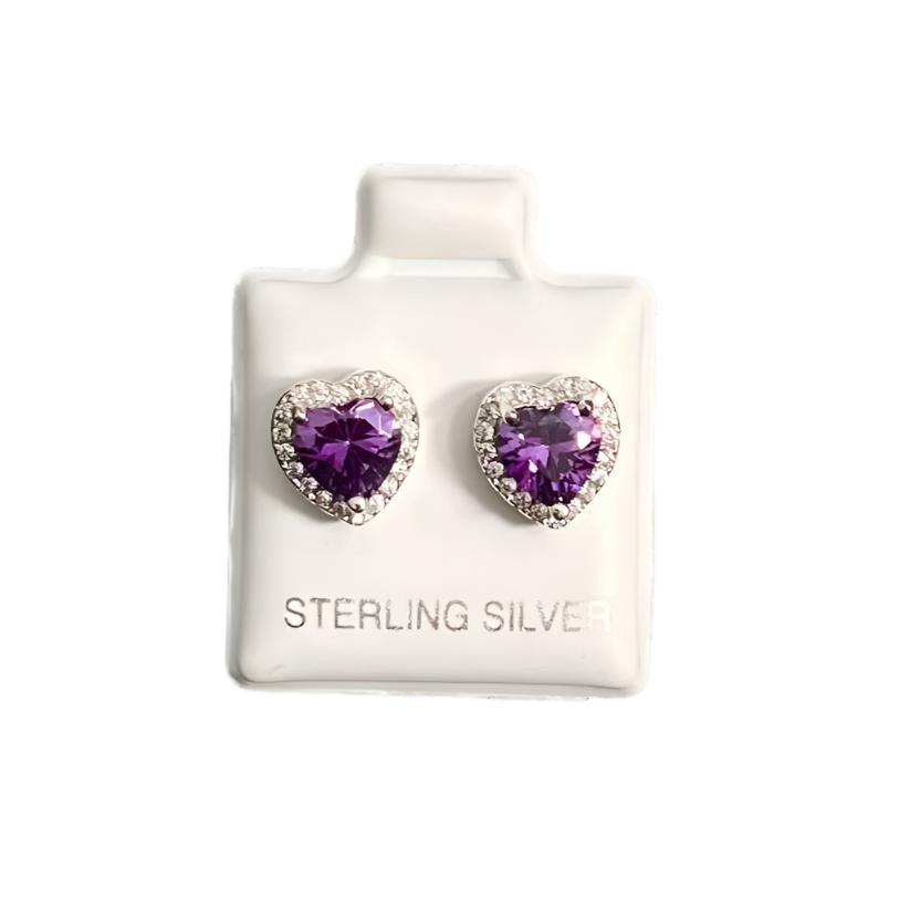 Shining Soul Purple Heart Shape CZ Stone Studded 925 Silver Earrings