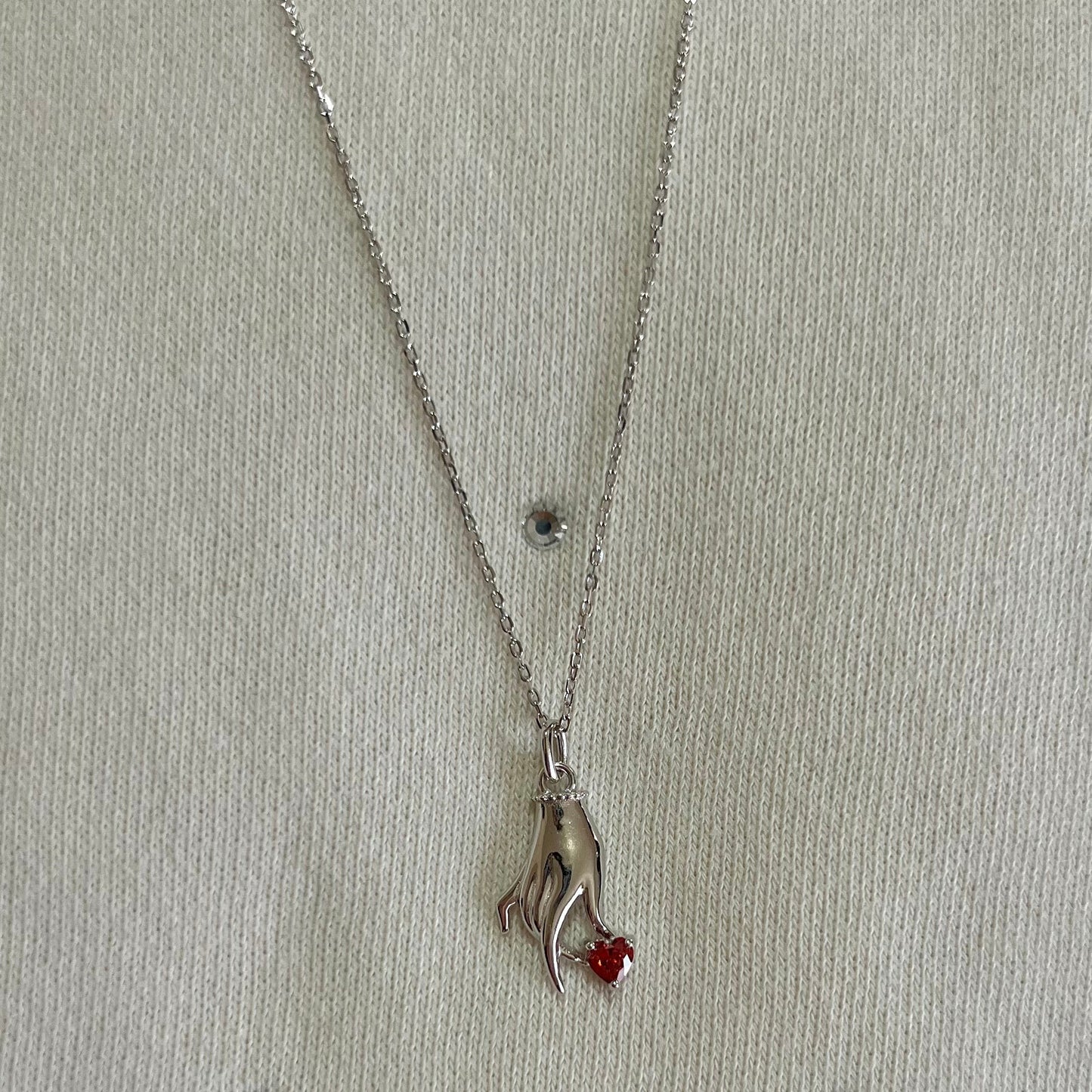 Morticia Hand Holding Crystal Stone 925 Sterling Silver Necklace