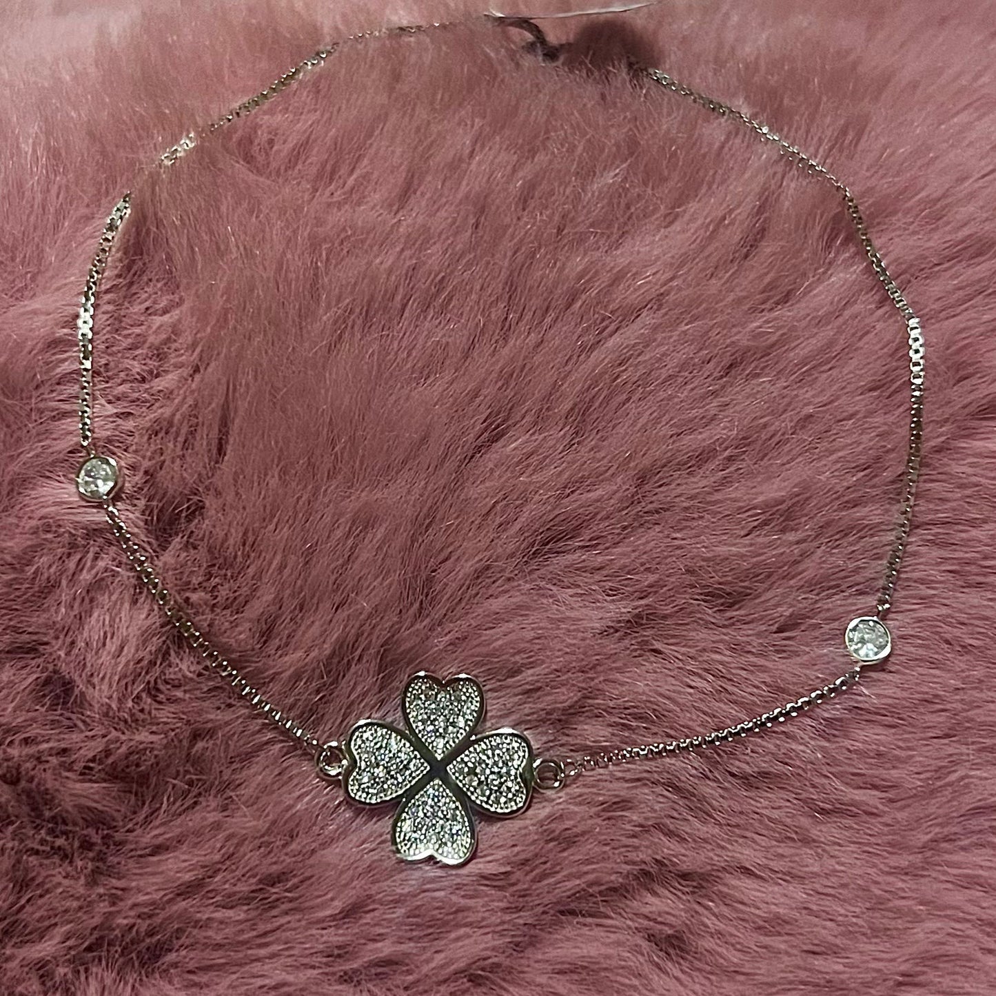 FOUR LEAF CLOVER LINK CHARM ADJUSTABLE 925 SILVER BRACELET