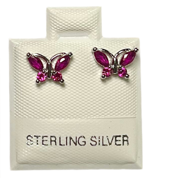 STERLING SILVER CUBIC ZIRCONIA STONE BUTTERFLY SHAPE STUD EARRINGS