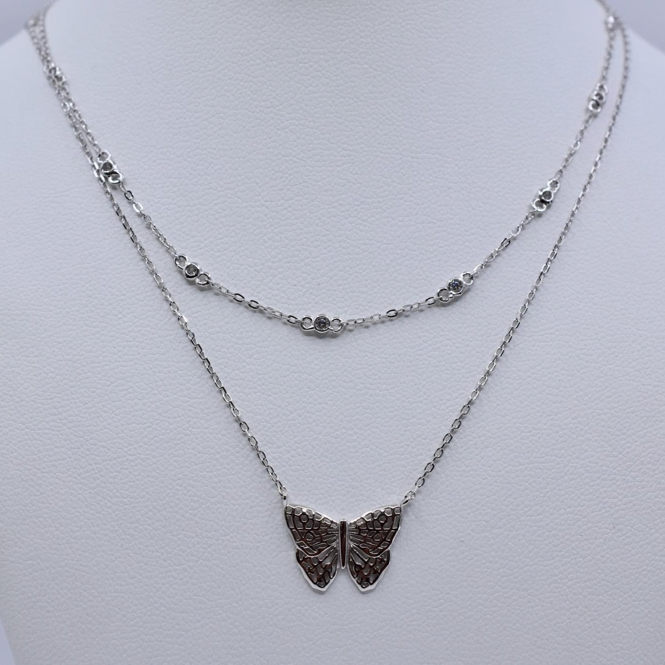 What A Life 925 Sterling Silver Butterfly Shape Double Chain Necklace