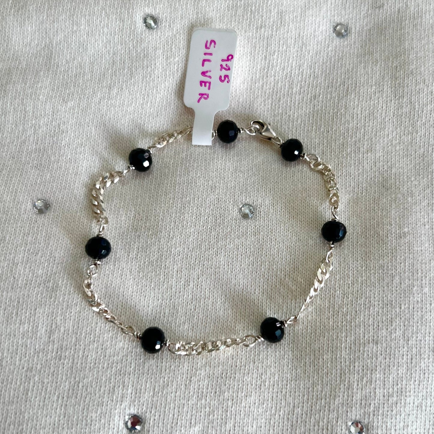 BLACK STONE BEADS CHAINLINK BRACELET
