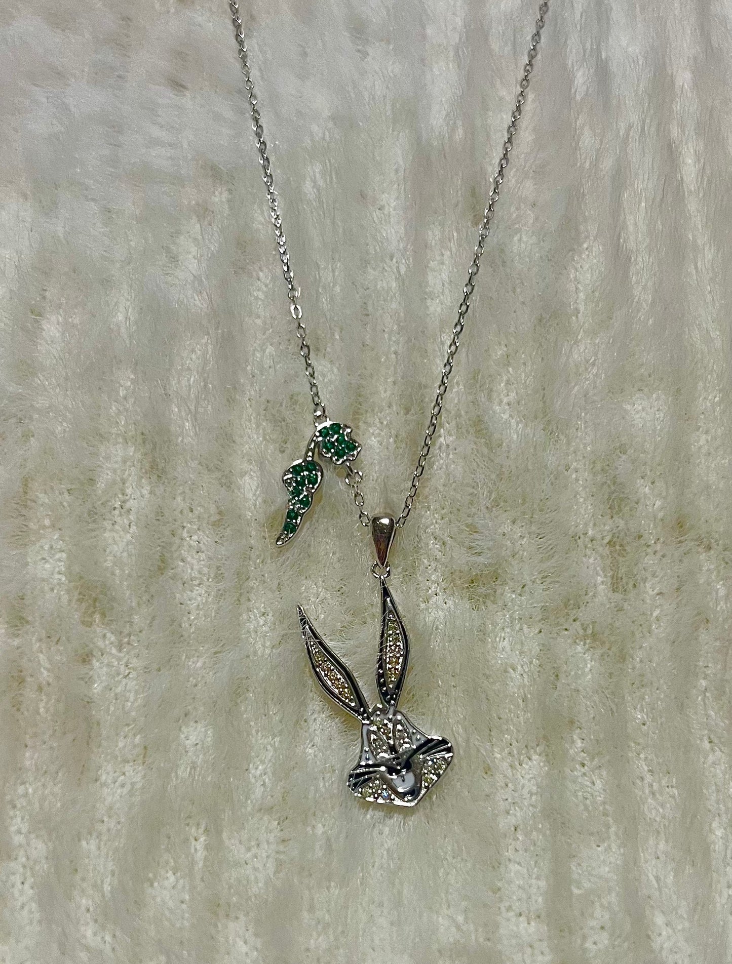 Bugs Bunny Studded 925 Sterling Silver Necklace