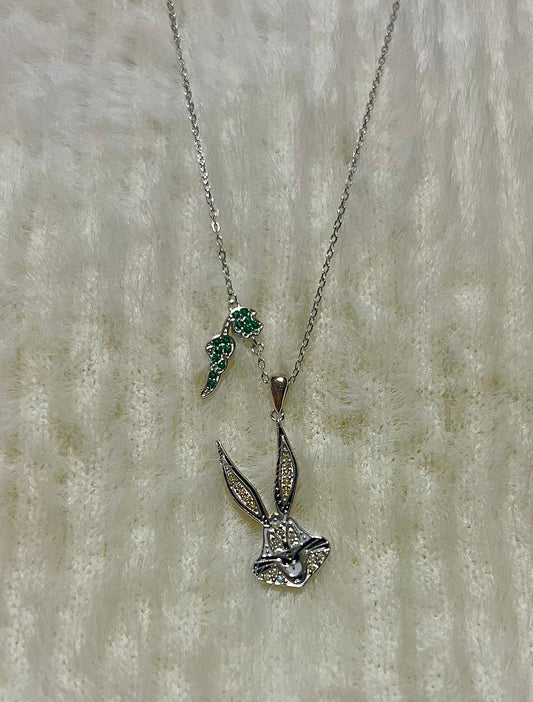 Bugs Bunny Studded 925 Sterling Silver Necklace