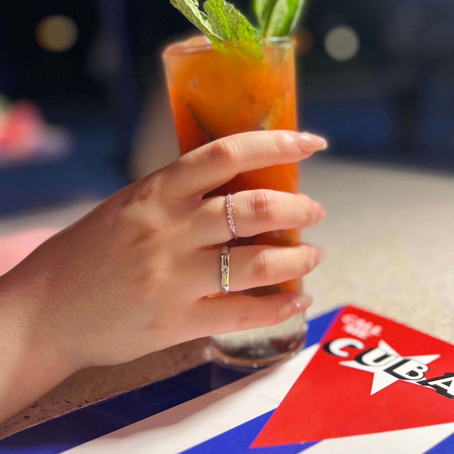 Miami Double Band Pink Studded 925 Silver Ring