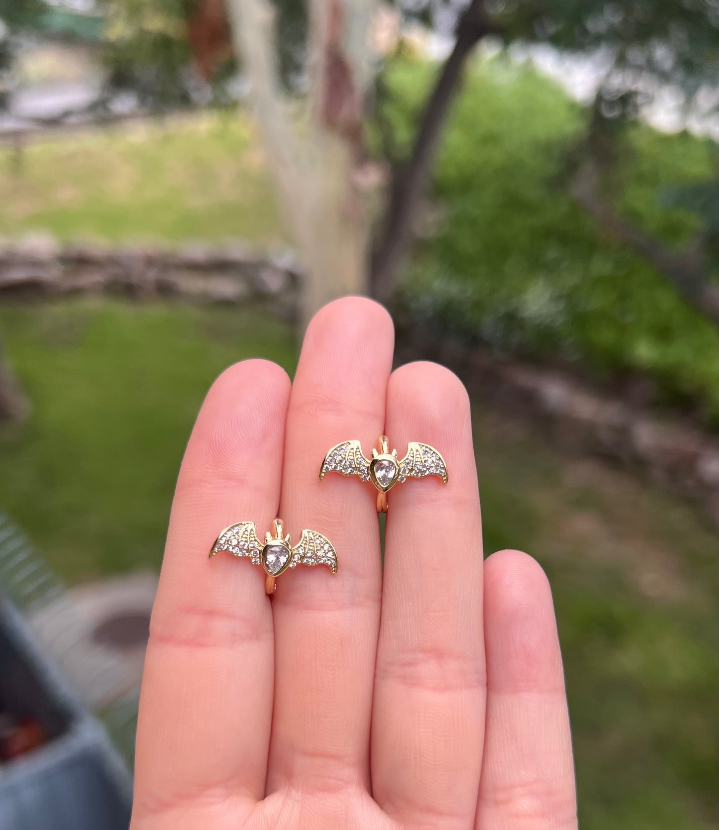 Murci Gold Plated Studded Bat Small Hoop Earrings