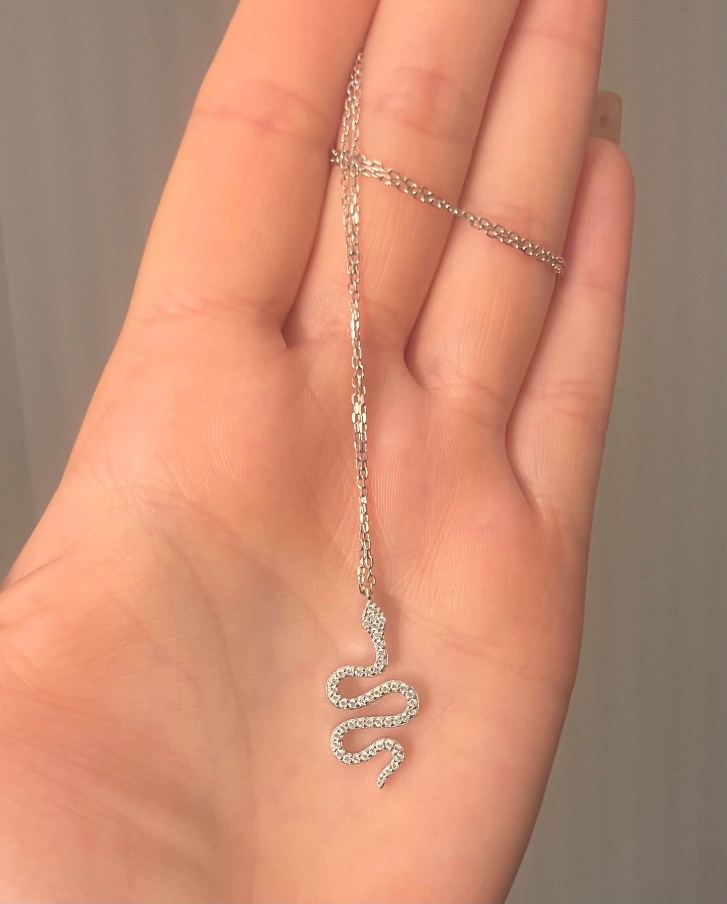 Snake Shape Studded 925 Sterling Silver Necklace