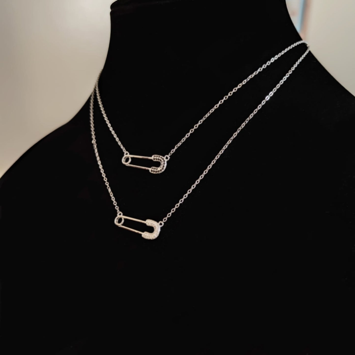 The Dainty Safety Pin Studded 925 Silver Necklace