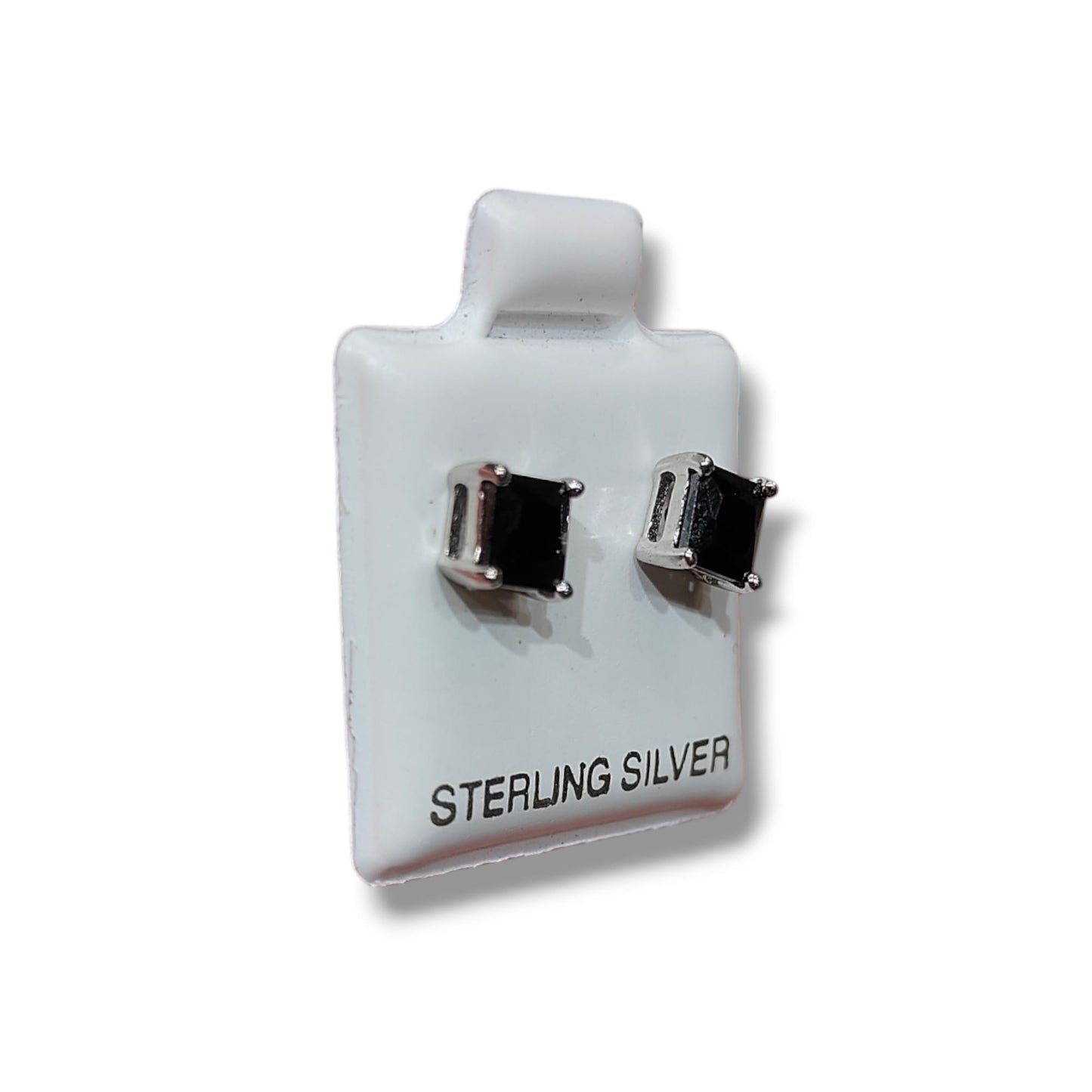 All Night 925 Silver Black Squared Shape Stud Earrings