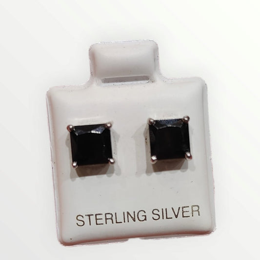 Black Squared Shape Big Stud Earrings 925 Sterling Silver