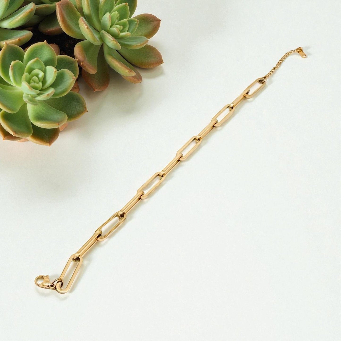 18K Gold Plated Steel Paperclip Cable Link Chain Bracelet