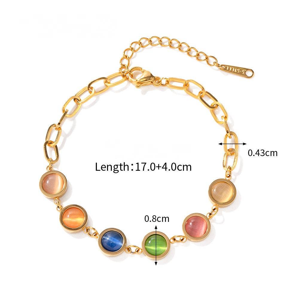 6 Colors of Cat's Eye stone 18K Gold Plated Bracelet