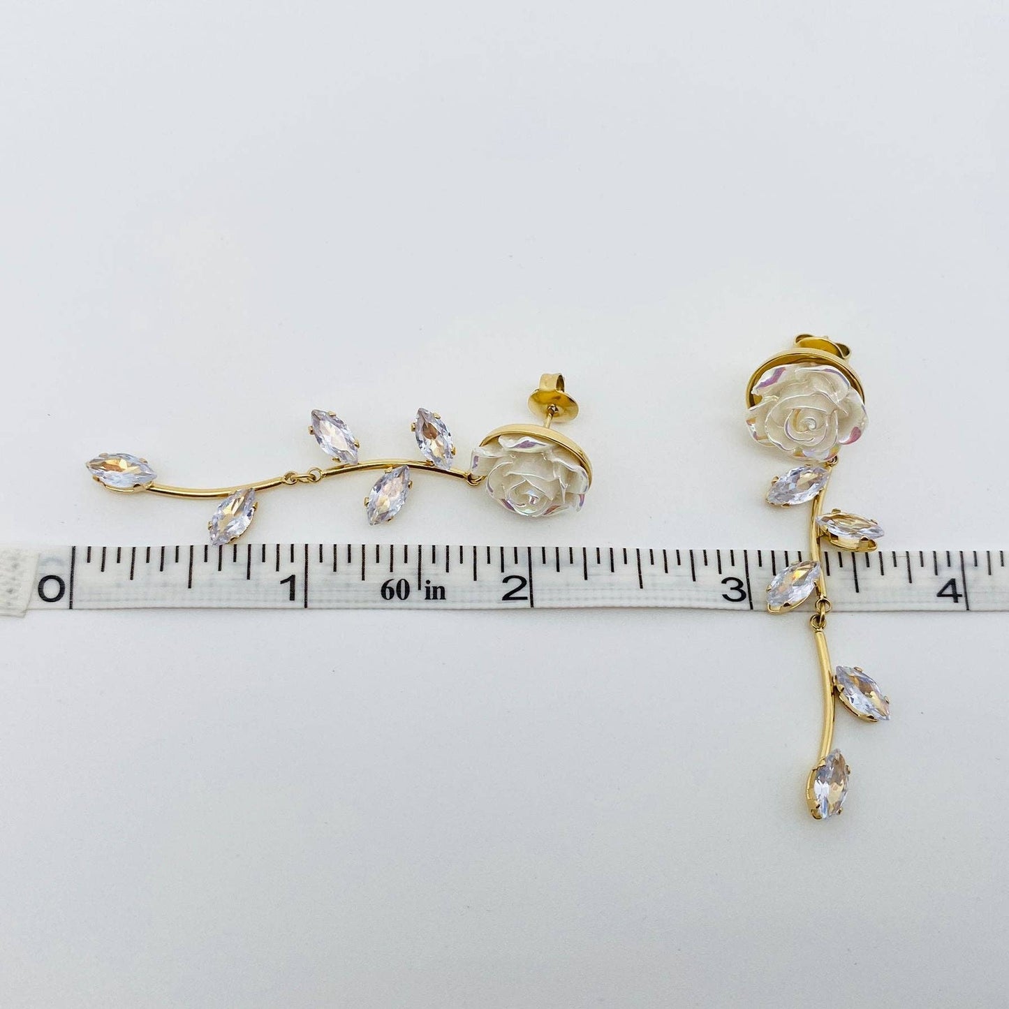 White Rose 18K Gold Plated Stainless Steel Post Stud Earrings