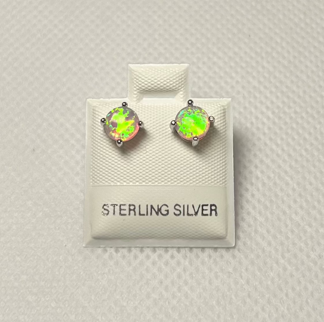 Fairy Dust Pink Opal Circular Stone 925 Sterling Silver Stud Earrings