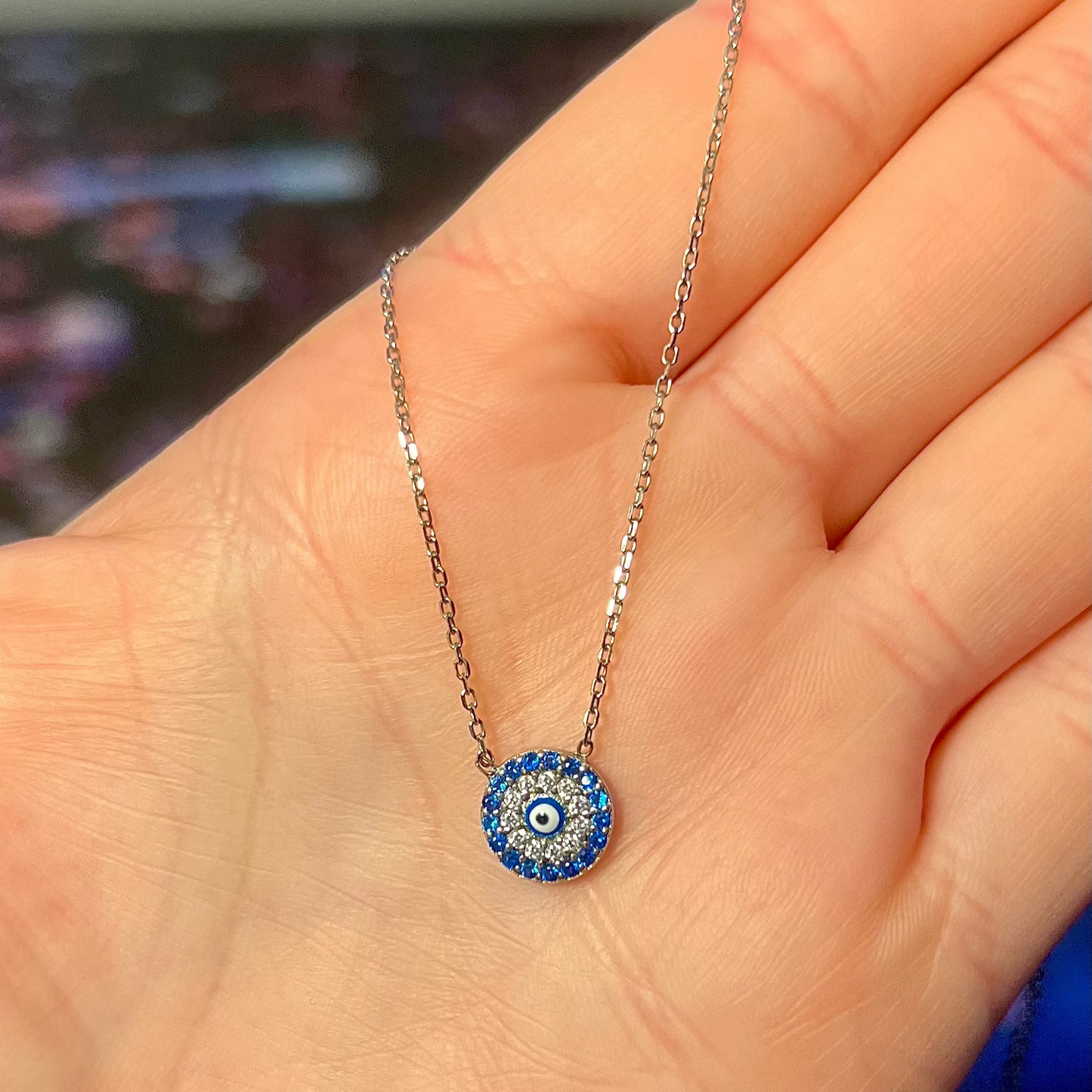 925 SILVER EVIL EYE STUDDED PENDANT PROTECTION NECKLACE