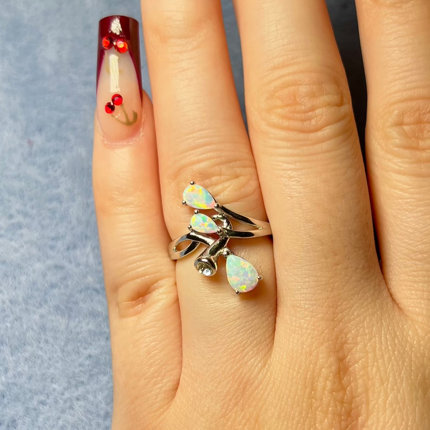 Buenas Vibras Simulated White Opal Sterling Silver Ring