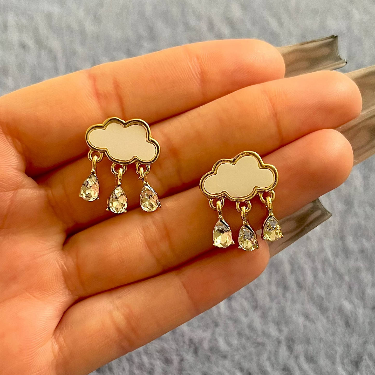 Lluvia Cloud Rain Crystal Drop Enamel Stud Earrings