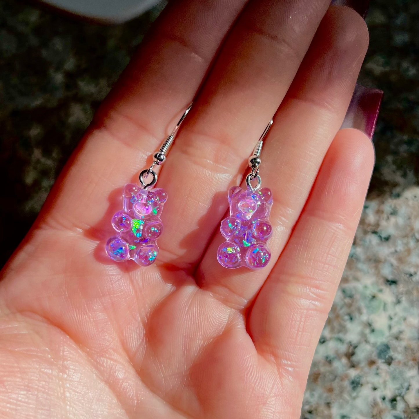 Purple Glowy Gummy Bear Earrings