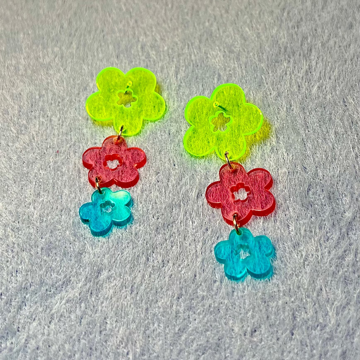 Neon Colorful Crystal Flower Long Earrings