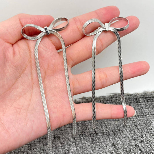 Chain Fringe Bow 18K Gold-Plated Stainless-Steel Stud Earrings