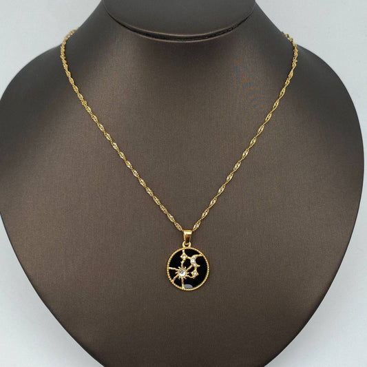 Sun Star Moon Circular Gold Pendant Necklace