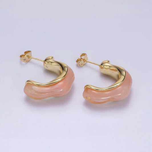 14K Gold Filled 25mm Cream C-Shaped Resin Hoop Earrings