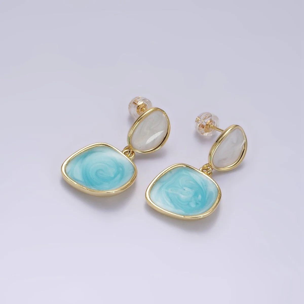 14K Gold Filled Enamel Rounded Square Drop Stud Earrings