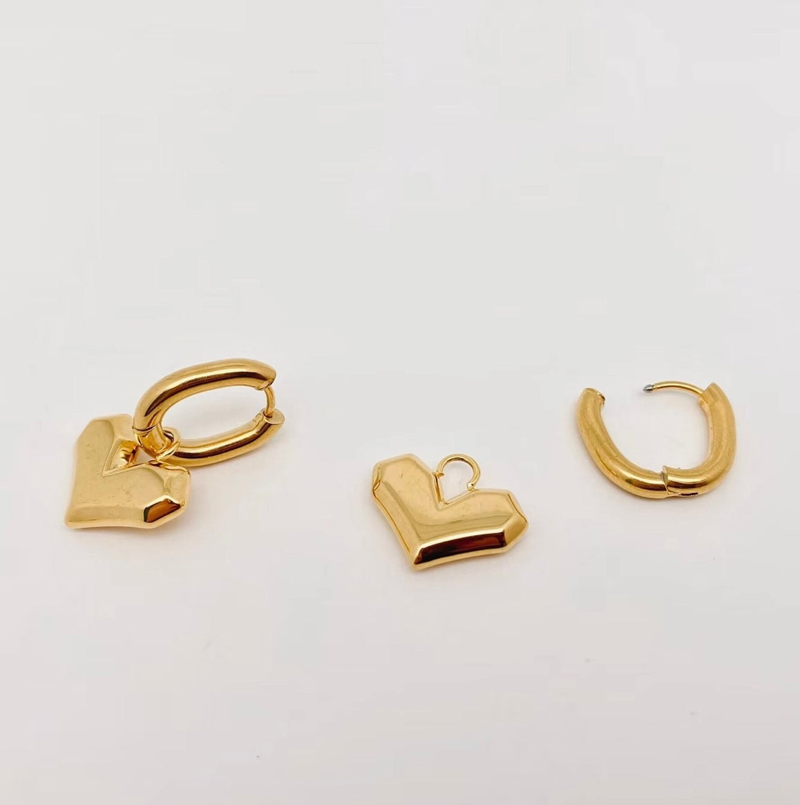 18K GOLD PLATED STAINLESS STEEL HEART HUGGIE EARRINGS