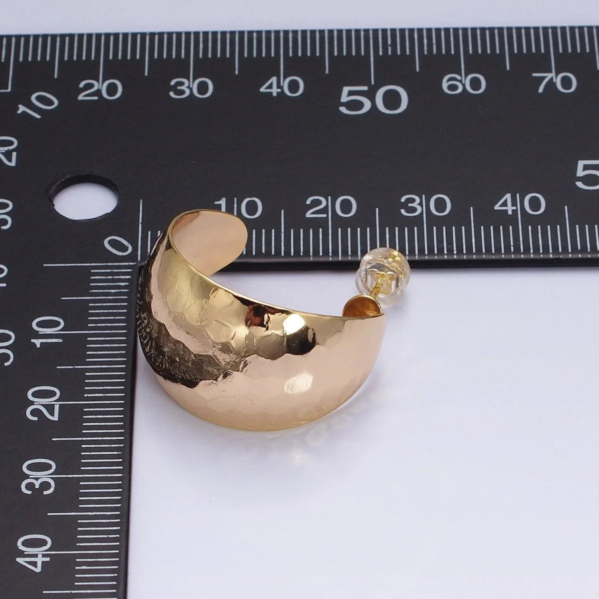 16K Gold Filled 25mm Round Multifaceted Wide Dome C-Shaped Hoop Earrings in Gold