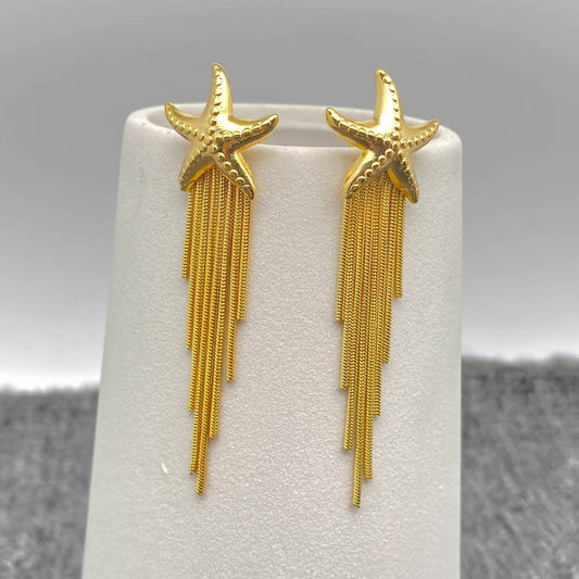 18K Gold Plated SS Fringe Starfish Post Earrings