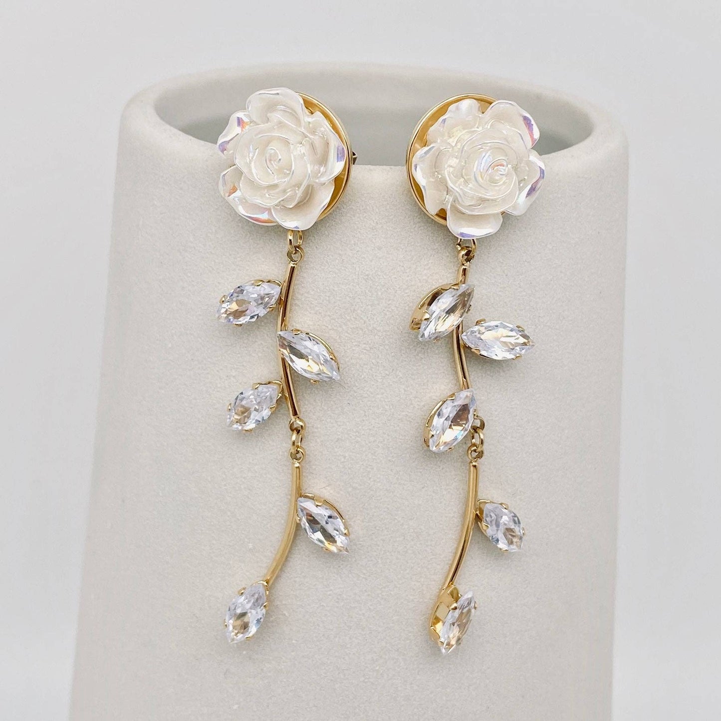 White Rose 18K Gold Plated Stainless Steel Post Stud Earrings