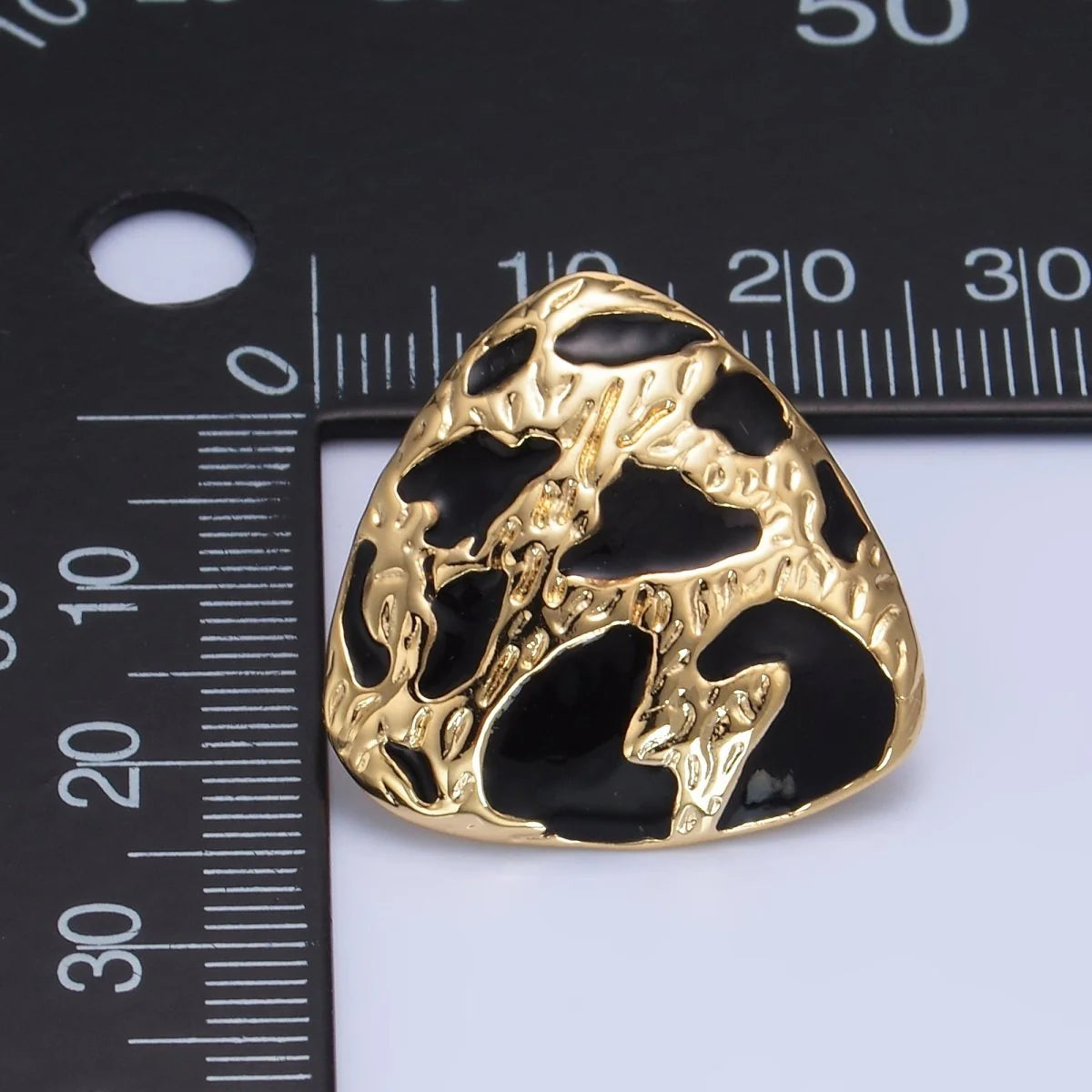 24K Gold Filled Black Enamel Cheetah Textured Triangle Stud Earrings in Gold