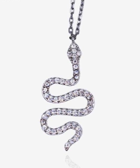 Snake Shape Studded 925 Sterling Silver Necklace