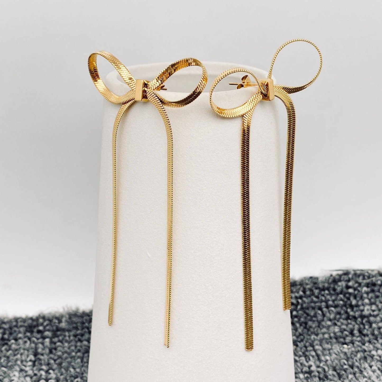 Chain Fringe Bow 18K Gold-Plated Stainless-Steel Stud Earrings