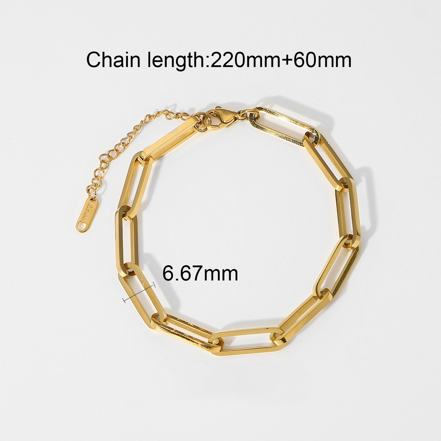 18K Gold Plated Steel Paperclip Cable Link Chain Bracelet