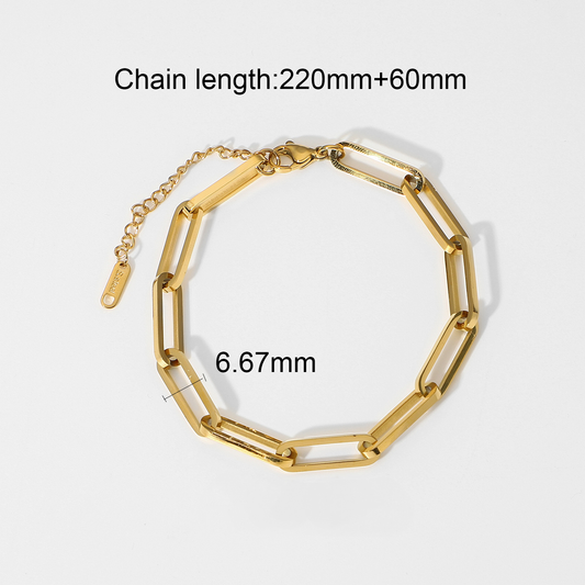18K Gold Plated Steel Paperclip Cable Link Chain Bracelet