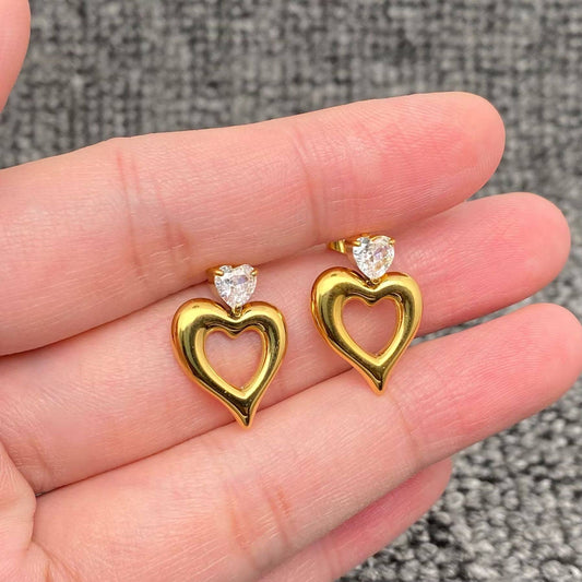 18K Gold Plated Stainless-Steel Hollow Heart Dangle Earrings