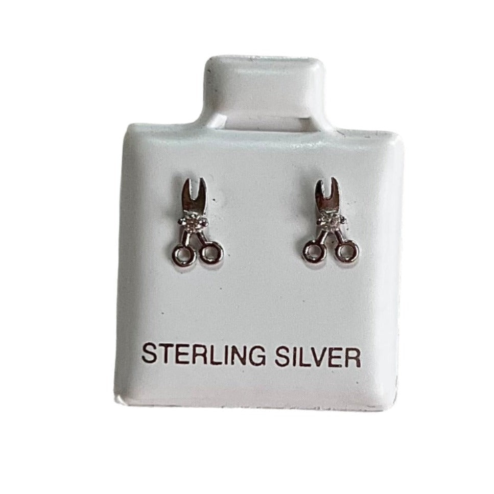 925 Sterling Silver Small Scissors Shape Stud Earrings
