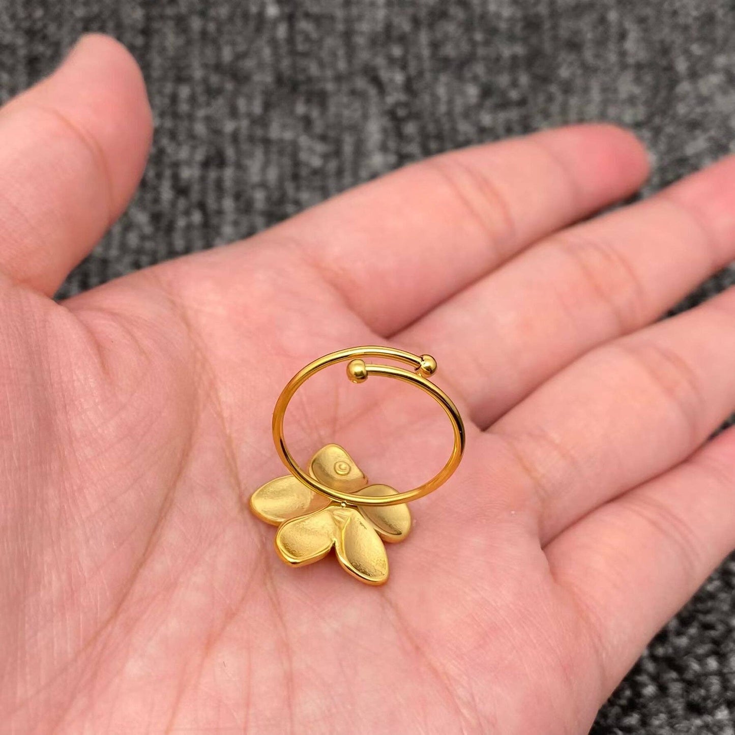 18K Gold-Plated Stainless-Steel Flower Adjustable Ring
