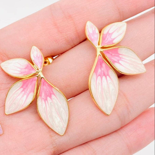 Colored Enamel Leaf Shape Stainless Steel Stud Earrings