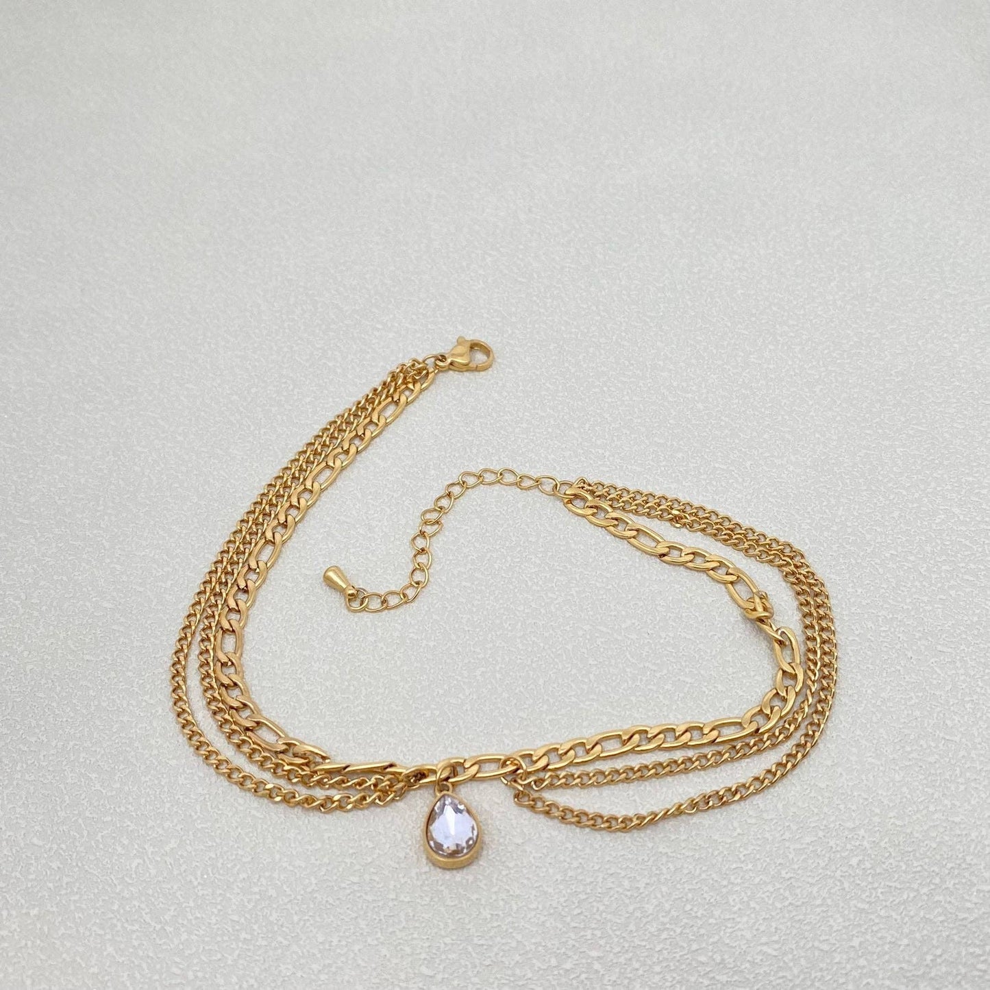 Cubic Zirconia Drop Charm 18K Gold-Plated Stainless-Steel Anklet