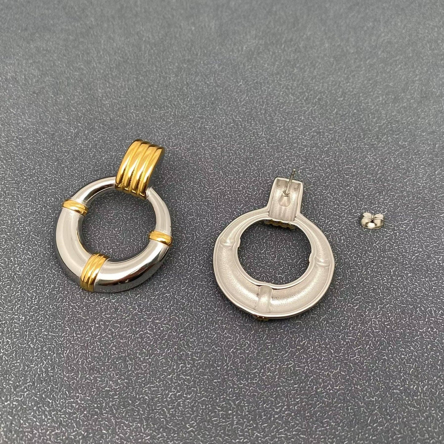 Two Tone 18K Gold Plated SS Geometric Post Earrings