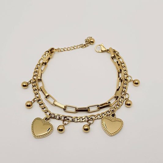 Heart Shape Pendant Stainless Steel Gold-plated Bracelet