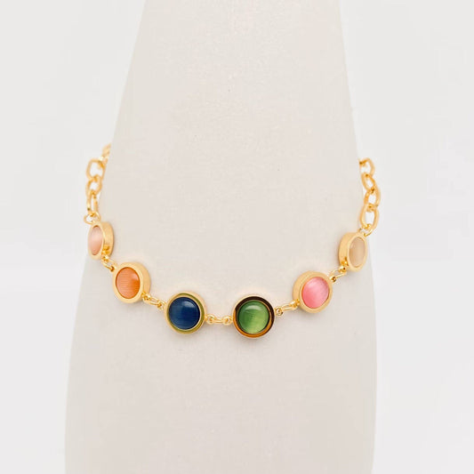 6 Colors of Cat's Eye stone 18K Gold Plated Bracelet