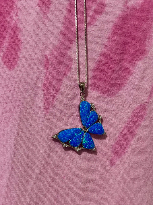 Marea Butterfly Blue Opal Stone 925 Silver Necklace